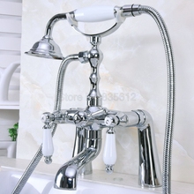 Polished Chrome Bathroom Shower Faucet Deck Mounted Bathtub Faucets Dual Handle Mixer Tap with Hand Spray tna112 2024 - buy cheap