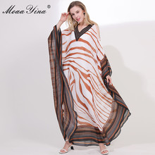 MoaaYina Spring Runway Bohemia Dresses Women V-neck Batwing Sleeve Stripe Print Casual Vacation Loose Robe Maxi Dresses 2024 - buy cheap