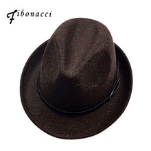 Fibonacc- sombrero de lana de imitación para hombre y mujer, sombrero clásico de invierno, cinturón Fedora de Jazz, ala ancha, sombrero de fieltro gris y marrón, sombrero de caballero 2024 - compra barato