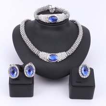 Conjuntos de joyas de cuentas africanas para mujer, accesorios de fiesta, colgante de Gema azul de boda, collar de cristal llamativo, pendiente, pulsera, anillo 2024 - compra barato