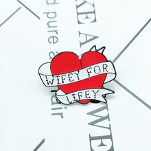 New fashion white ribbon red love badge brooch WIFEY FOR LIFEY creative simple pants backpack ornaments friends lover gift 2024 - buy cheap