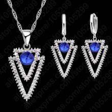 Conjuntos de joias de prata esterlina 925, brincos com pingente triangular, cristal azul, cz, geométrico, feminino, argola, huggie, brincos para mulheres 2024 - compre barato