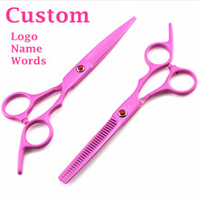 Custom-made professional 440c 6 inch PINK cutting barber makas thinning cut hair scissor shears tools hairdressing scissors set 2024 - buy cheap