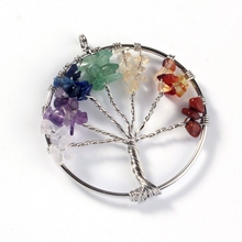 100-única prata chapeado misturado colorido cristal pedra árvore da vida chakra pingentes reiki cura charme jóias 2024 - compre barato