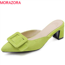 MORAZORA 2020 new hot women pumps flock pointed toe summer shoes buckle solid colors high heels party shoes woman mules shoes 2024 - buy cheap