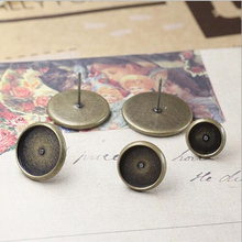 100 Pieces/lot 8/10/12/14/16mm Antique bronze Brass Round Stud Earrings Base Settings Earring Jewelry Accessory Findings 2024 - buy cheap