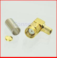 50pcs/lot  RP-SMA male jack center right angle crimp RG58 RG142 LMR195 RG400 RF connector 2024 - buy cheap