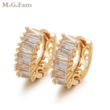 MxGxFam Yellow Gold Color New Hoop Earrings For Women Clear CZ AAA+ 2024 - buy cheap