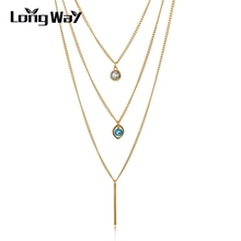 LongWay Long Necklace Crystal Jewelry Fashion Gold Color Multi-Layer Chain Necklaces For Women Accessories SNE150823103 2024 - buy cheap