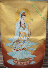 Chinês bordado de seda kwan-yin guan yin deusa tangka thangka pintura mural. 2024 - compre barato