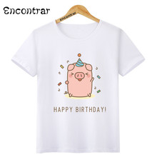 Camiseta con diseño de feliz cumpleaños para niños y niñas, Tops de manga corta informales bonitos, divertida, HKP3074 2024 - compra barato