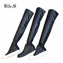 Botas de calcetín de 60cm hasta la rodilla para mujer, de tela elástica de alta calidad y cuero, ajustadas, Invierno 2024 - compra barato