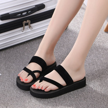 Open Toe Med Wedges Outside Women Slippers Summer Platform Platform Flip Flops Solid Beach Fashion Women Shoes 2024 - buy cheap