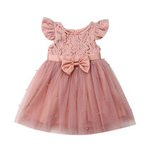 Vestido tutu infantil feminino, de 2 a 7 anos, flor, com rendas, flores, miçangas, princesa, festa de casamento, damas de honra, vestido de tule, rosa