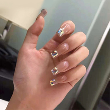 New Ins beautiful pure color with dazzle ladder-shaped diamond 3d fake nails bride full nail tips lady decorated false nails 2024 - buy cheap