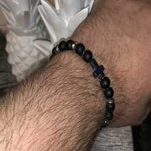 Natural Stone Cross Bracelet For Men Black Matte Lave Beaded Bracelets Yoga Jewelry 2024 - buy cheap