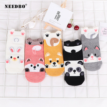 Calcetines de algodón con dibujos animados para mujer, calcetín Invisible con orejas de animales estéreo, Harajuku, transpirable, 10 par/lote 2024 - compra barato