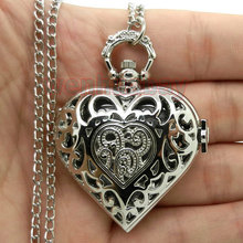Серебряные кварцевые карманные часы в форме сердца, ожерелье, часовой кулон в стиле стимпанк, женский подарок P72 2024 - купить недорого