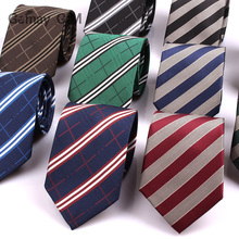 Gravatas de pescoço listradas para homens, 7cm de largura, ternos de casamento para homens, gravatas de seda de poliéster, cordões de negócios, gravatas xadrez para homens 2024 - compre barato