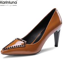 Karinluna Patent Leather Big Size 34-43 Cow Leather High Heels Summer Pumps Women Shoes Slip On Lady Shoes Woman Pumps 2024 - buy cheap