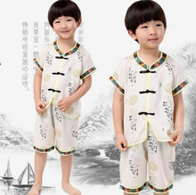 Chinês tradicional Roupa das Crianças Terno de Verão de Manga Curta Meninos de Dança Folclórica Chinesa Tai Chi Kung Fu Tang Terno 2024 - compre barato