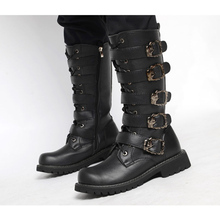 Army Boots Men High Military Combat Boots Big Size 37-46 Men's Shoes Leather Metal Buckle Punk Mid Calf Male Motorcycle Boots 2024 - buy cheap