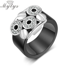 Mytys модное черное акриловое кольцо с кристаллами невидимая оправа розовое золото и белое золото два дизайна кольцо R1777 R1778 2024 - купить недорого