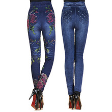 Women Print Leggings High Elastic Waist Pencil Pants Winter Add Velvet Jeans Leggings Lady Plus Size Denim Skinny Trousers WZ548 2024 - buy cheap