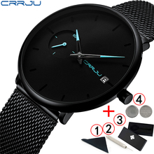 Crrju-reloj deportivo de lujo para hombre, cronógrafo de cuarzo con esfera ultrafina, resistente al agua, color negro, 2019 2024 - compra barato