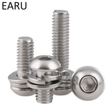 304 Stainless Steel IS07380 Standard Round Pan Head Inner Hexagon Hex Scoket Head Combination Screw Bolt M5*8/10/12/20/25/30mm F 2024 - buy cheap