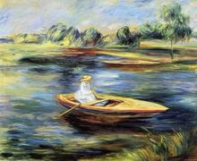 Pintura al óleo sobre lienzo para mujer joven, pintura No enmarcada hecha a mano, sentado en un bote Rowboat por Pierre Auguste 2024 - compra barato