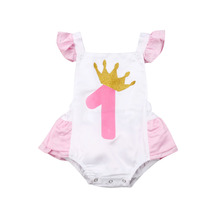 New 1st Birthday Infant Baby Girl Ruffle Bodysuit Outfit Clothes Playsuit Sunsuit 2024 - buy cheap