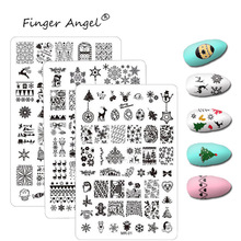 Пластины для стемпинга finger angel, 1 шт., штамп, изображение рождественского мультфильма, дизайн 9,5*14,5 см, снеговик, снежинок, сделай сам, шаблоны для дизайна ногтей 2024 - купить недорого