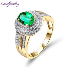 Loverjoia anel vintage oval 6x8mm, esmeralda sólida 14k, diamantes de ouro amarelo, joias para mulheres, noivado 2024 - compre barato