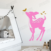 Pegatinas de pared de cervatillo y mariposa para habitación de niños, arte de fondo para el hogar, calcomanías de vinilo para pared, dormitorio de niñas, TA604 2024 - compra barato