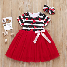 Baby Girl Dress Toddler Kid Baby Girl Heart Striped Printed Patchwork Princess Dress Clothes Bow Dress For The Newborn W704 2024 - buy cheap