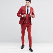 Red Slim Fit Mais Recente Projetos Do Casamento Do Partido Do Smoking Homens Ternos Sob Medida Terno Homens Blazer Terno Masculino 3 Peças (Jaqueta + calça + Colete) 2024 - compre barato