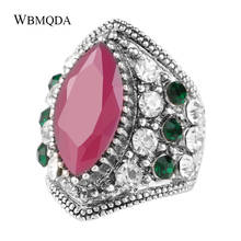 Wbmqda Hot Jewelry Wholesale Vintage Wedding Rings For Women Ancient Silver Color Punk Big Resin Ring Party Birthday Gift 2024 - buy cheap