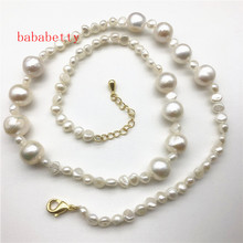 Fashion New Natural Freshwater white Pearl Irregular Baroque Small 4-5MM big 9-10MM Pearl Necklace 20” 2024 - buy cheap
