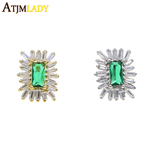 high quality iced out sparking CZ jewelry for women baguette white green cubic zirconia paved geometric studs earring jewelry 2024 - buy cheap