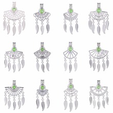 1pc Silver Fan Shapes Filigree Dreamcatcher Oyster Pearl Cage Jewelry Making Beads Cage Pendant Essential Oil Diffuser Locket 2024 - buy cheap