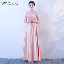 Vestido feminino longo com laço e gola redonda, vestido de madrinha para festa de casamento, formatura, rosa 2024 - compre barato