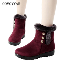 COVOYYAR-Botas de nieve forradas de piel cálidas para mujer, botines de decoración de Metal, zapatos de invierno cómodos con cuña aterciopelada, zapatos para madre, WBS824, 2021 2024 - compra barato