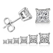 Sparkling Simple Fashion Jewelry 925 Sterling Silver&Gold Fill Princess Cut 5A Cubic Zirconia Four Claw Stud Earring For Women 2024 - buy cheap