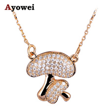 Lovely Mushroom Design Birthday Gifts for Ladies  Gold tone White Crystal Zirconia Necklaces & Pendants LN562A 2024 - buy cheap