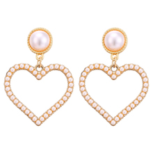 Pendientes con forma de corazón de amor para mujer, aretes colgantes de perlas grandes Vintage, Color dorado, moda coreana, 2019 2024 - compra barato