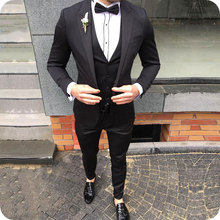 2019 Light Grey Men Business Suits Classic Wedding Groom Tuxedo Peaked Lapel Slim Fit Terno Masculino 3 Piece Best Man Blazer 2024 - buy cheap