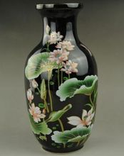 Vaso de flores de lótus, flores colecionáveis chinesas modernas, pintadas à mão, porcelana, preto 2024 - compre barato