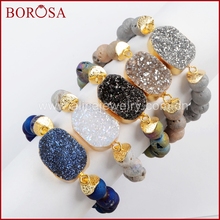 BOROSA 5PCS New Gold Color Titanium Druzy Bracelet With 10mm Beads Mixed Colors Bracelets Jewelry Gems Bangle for Women G1536 2024 - buy cheap