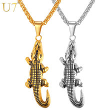 U7 Stainless Steel Necklace For Men Animal Jewelry Wholesale Gold Color Crocodile Big Statement Pendants & Necklaces P740 2024 - buy cheap